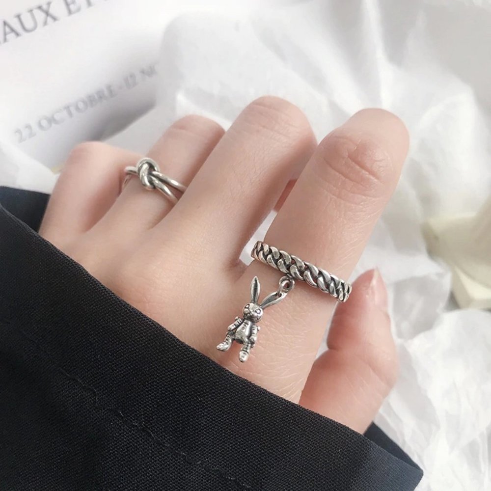 NEW 925 Sterling Silver Rabbit Adjustable Ring - Picture 2 of 7